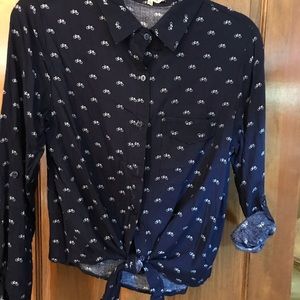 Bike print shirt, tie front